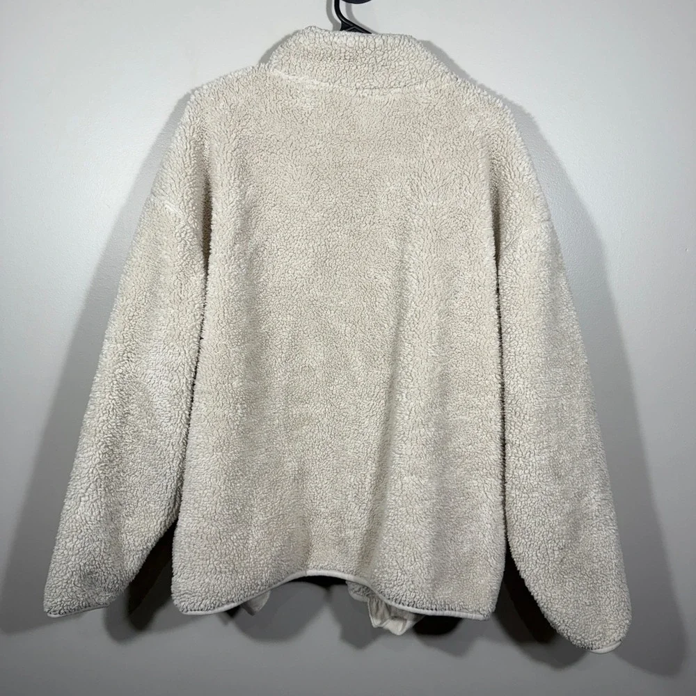 PINK Victoria's Secret XL Cream Teddy Sherpa Fleece Full Zip Jacket‎ Oversized